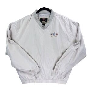Baru Sports Windbreaker Pullover Mens Medium Tan Maine Nautical Sailboat V-Neck